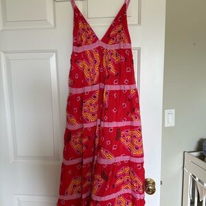 Vibrant Red and Pink Geometric Maxi Dress